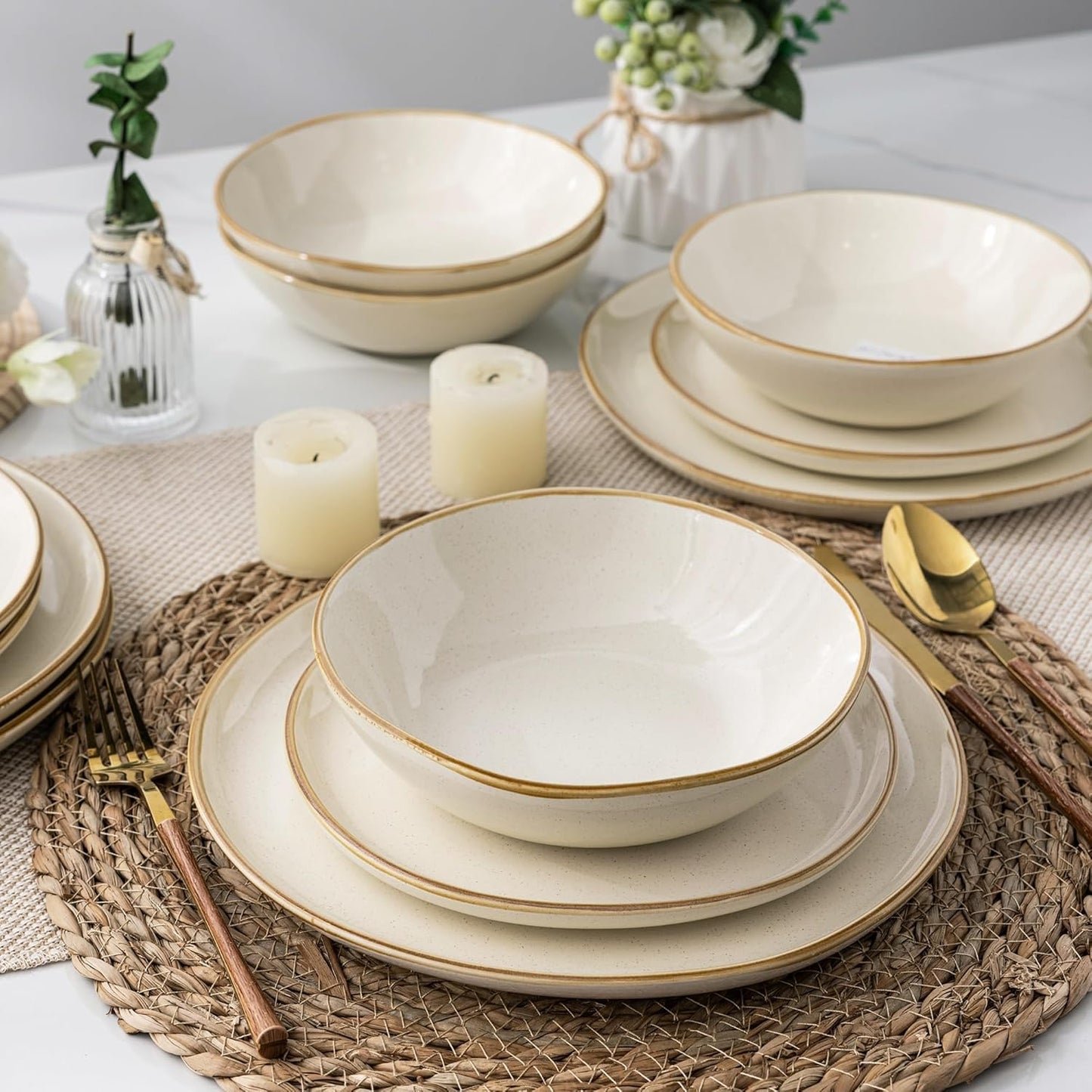 AmorArc Ceramic Dinnerware Sets,Handmade Reactive Glaze Stoneware Plates and Bowls Set,Highly Chip and Crack Resistant | Dishwasher & Microwave Safe Dishes Set,Service for 8 (24pc)
