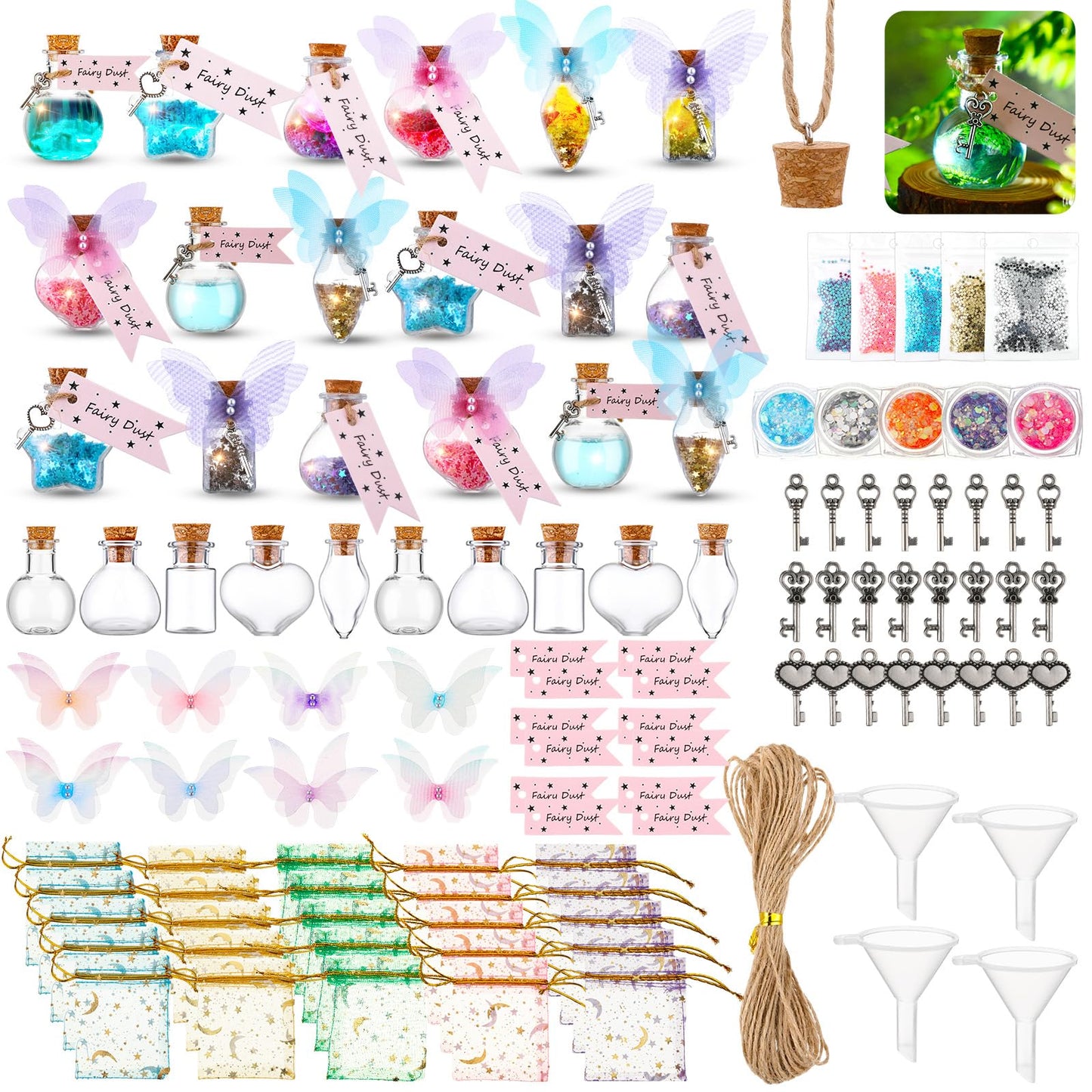 Jinei 174 Pieces Fairy Magic Potions Kit with 24 Magic Witch Potion Bottles Wing DIY Magic Fairy Potion Making Kit for Fairy Theme Decorations