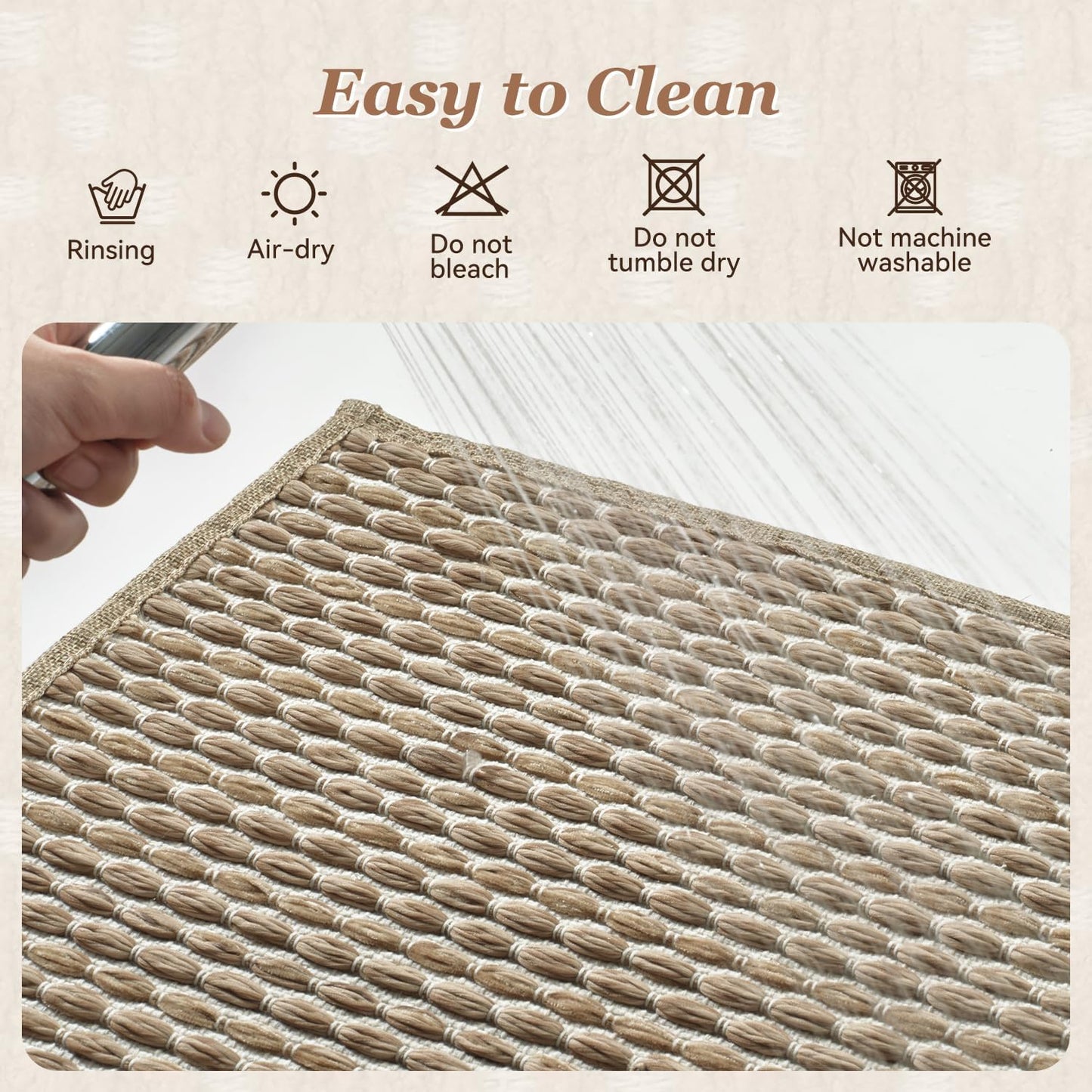 AMOAMI Unique Woven Bath Mat, Super Absorbent Non Slip Bath Mats for Bathroom Floor Textured Bathroom Mat Quick Dry Washable Bath Rug Boho Thin Rugs for Bathroom Beside Tub, 18" x 30", Brown