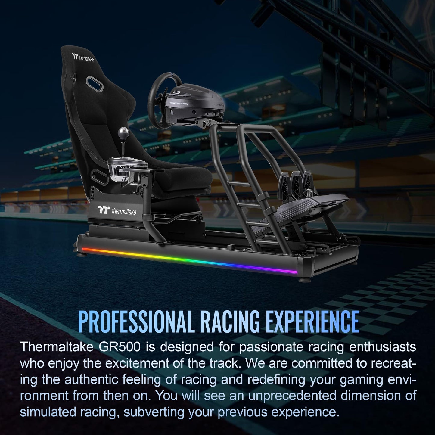 Thermaltake GR500 Racing Simulator Cockpit, Compatible with Trustmaster, Logitech, Fanatec Racing Wheel, GSC-R50-CPASBB-01