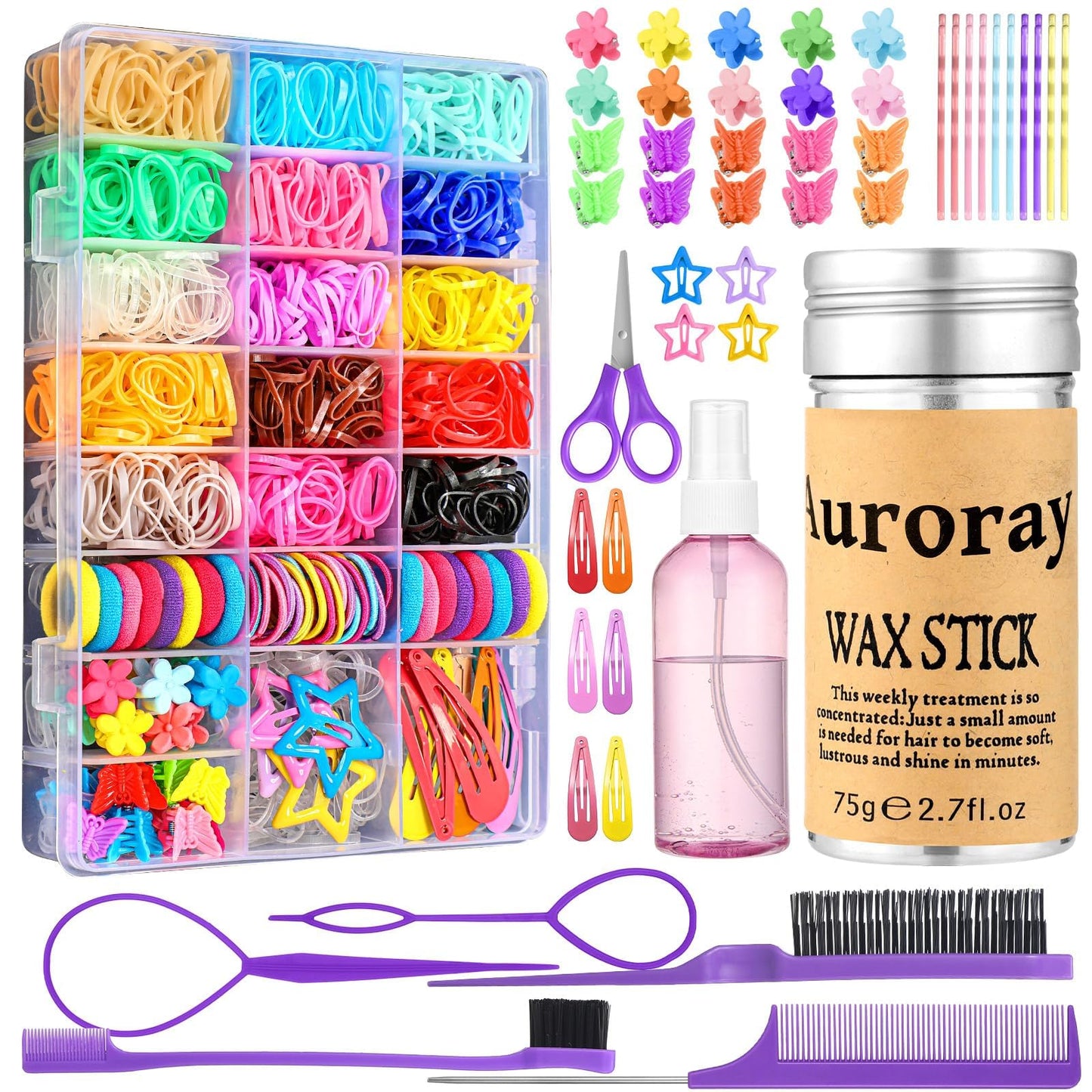 Hair Accessories for Girls, 1698 Pcs Hair Rubber Bands with Elastic Hair Ties Hair Clips Hair Wax Stick Spray Bottle Hair Styling Tools