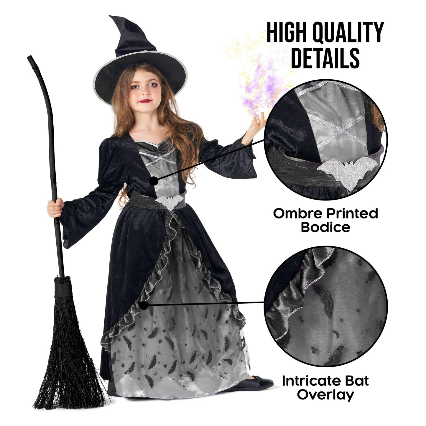Morph Gray Witch Costume Kids, Witch Costume For Girls, Halloween Costumes For Girls And Toddler, 3-4 Years