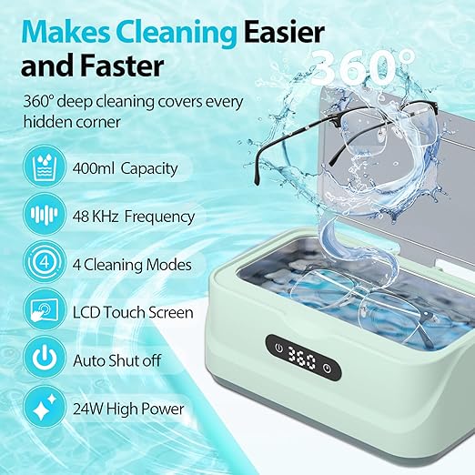 Ultrasonic Jewelry Cleaner: 48Khz Ring Cleaner Ultrasonic Machine with Digital Timer, 4 Cleaning Modes, 24W Sonic Cleaner for Jewelry, Glasses, Retainer, Watch Strap, Home & Travel Use, 13.5oz
