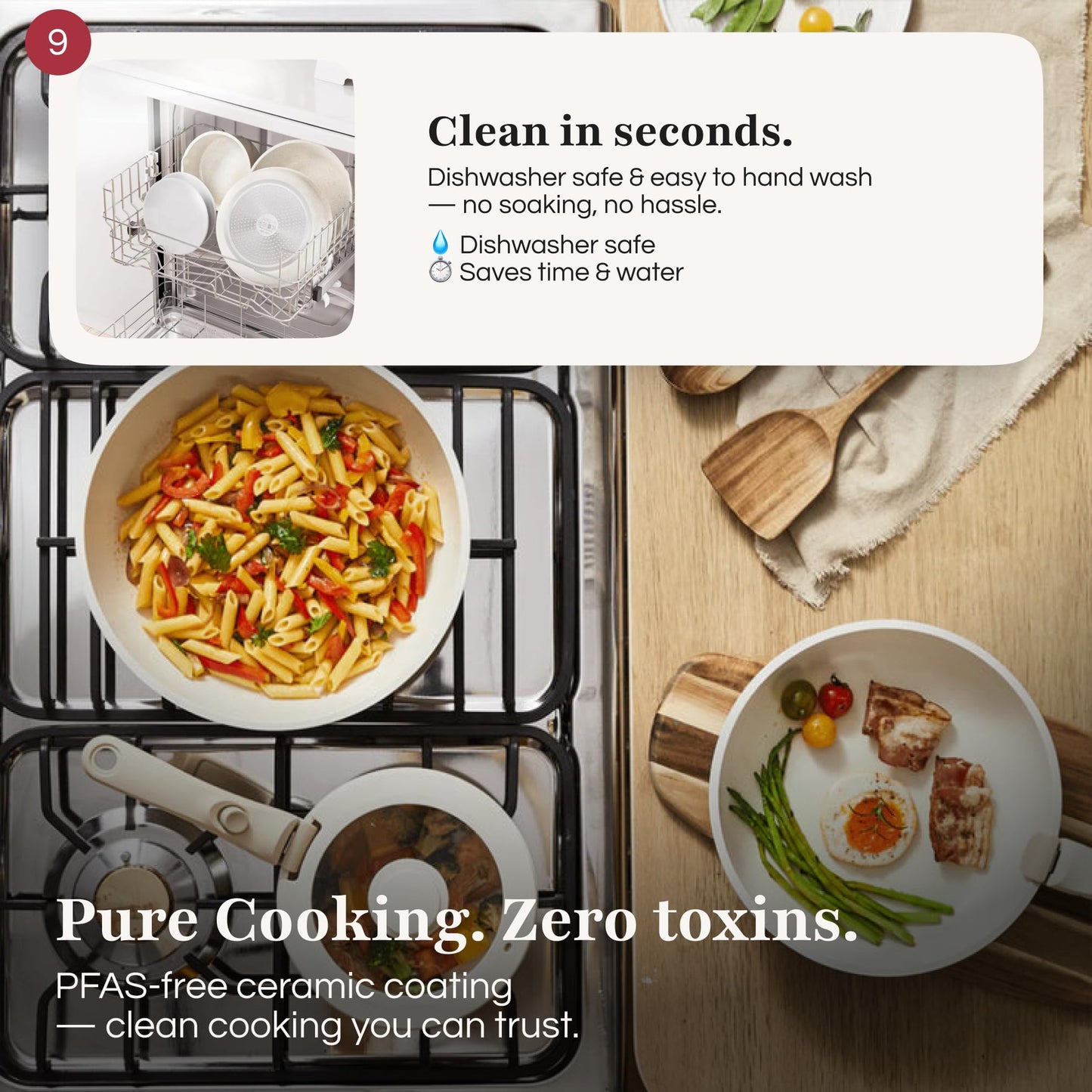 GOURMETIFIC® Pots and Pans Cookware Set [11 PIECES] - Non Toxic Ceramic Coated Cooking Ware - Induction, Gas & Oven Kitchenware - Non Stick Pot & Pan with Removable Handles & Stackable (Cream)