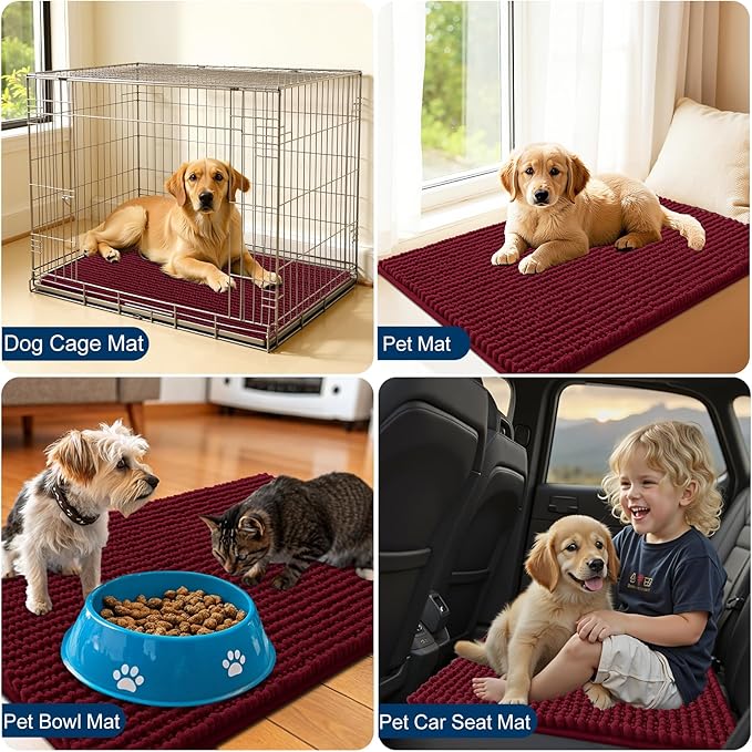 OLANLY Dog Door Mat for Muddy Paws 44x32, Ultra Absorbent Chenille Mud Doormat, Non-Slip Washable and Dirt Trapping Doormat for Indoor Entryway, Quick-Dry Indoor Pet Bed Mats for Dogs, Burgundy