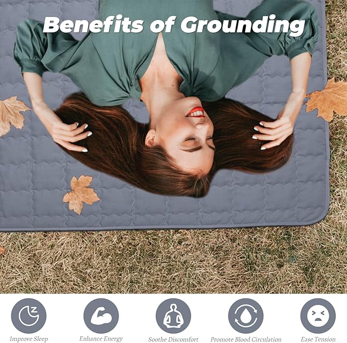 Grounding Mat, 24x35 Inch, Cotton Grounding Pad with Silver Fiber, Grounding Mat for Feet, Improves Sleep Wellness, Gray