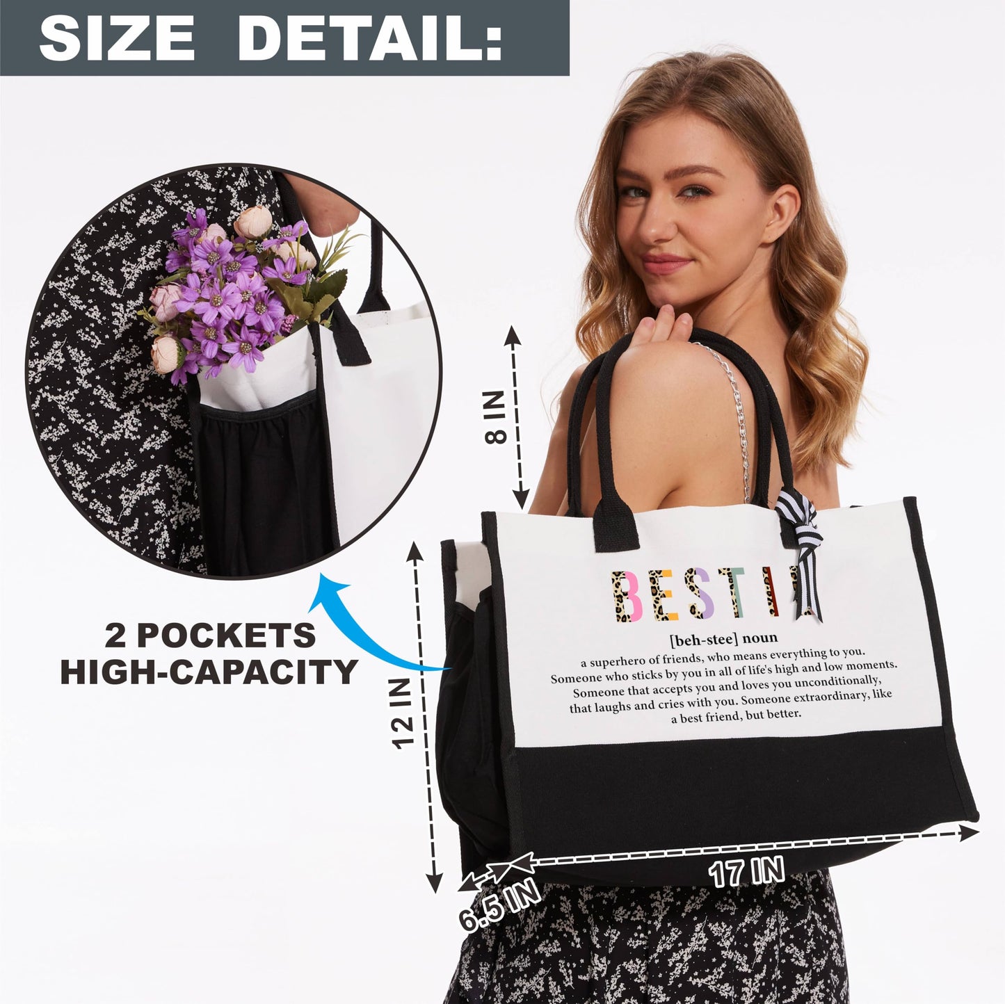 luixd Canvas Tote Bag For Woman, Bestie Definition, Gift Bag For Besities, Friends Gifts, Best Friend Gift, Friendship Gift Ideas, Travel Shopping Bag, BFF Birthday Gifts - A14