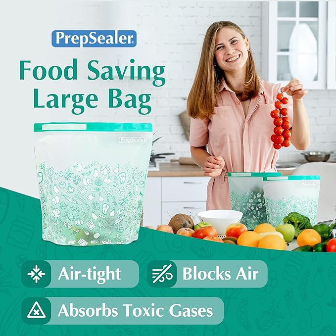 PrepSealer Keep Food Fresh Longer Food Saving Reusable Bag (6 Pieces (Large))