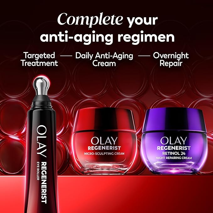 Olay Regenerist Under Eye Cream Roller, Eye Wrinkle Cream, Crows Feet & Bags Treatment, Anti-Wrinkle, Anti-Aging Serum, Fragrance-Free, Hexa-Repair Peptide & Bakuchiol, 0.7oz