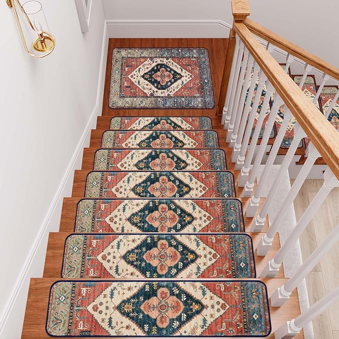 OJIA Non Slip Stair Treads Matching Mat for Wooden Steps, Square Capet Stair Treads Rubber Backing Stair Runner Anti-Slip Stair Landing Mat 31x31 inch