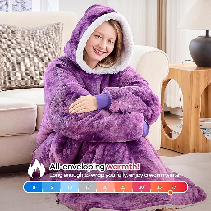 yescool Wearable Blanket Hoodie, Flannel Sherpa Fleece Blanket Sweatshirt for Adults Women Men,One Size Fits All