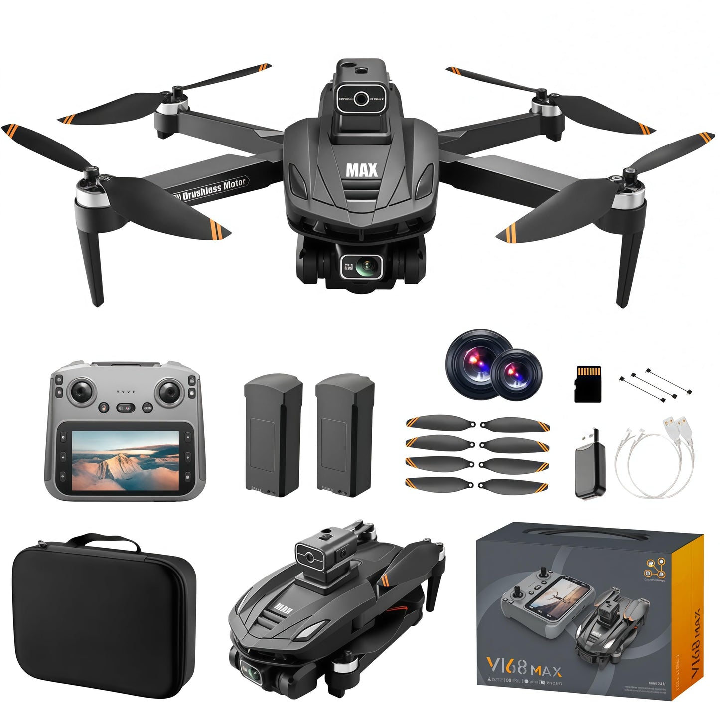 GPS Drone with 4K Dual Cameras, 4.5in Large-Screen Remote - Infrared Obstacle Avoidance, LED Night Lights, Brushless Motors, 2 Rechargeable Batteries, FPV Real-Time Transmission, Hovering Altitude Hold Mode, GPS Auto Return, Follow Me Mode - Foldable Ligh