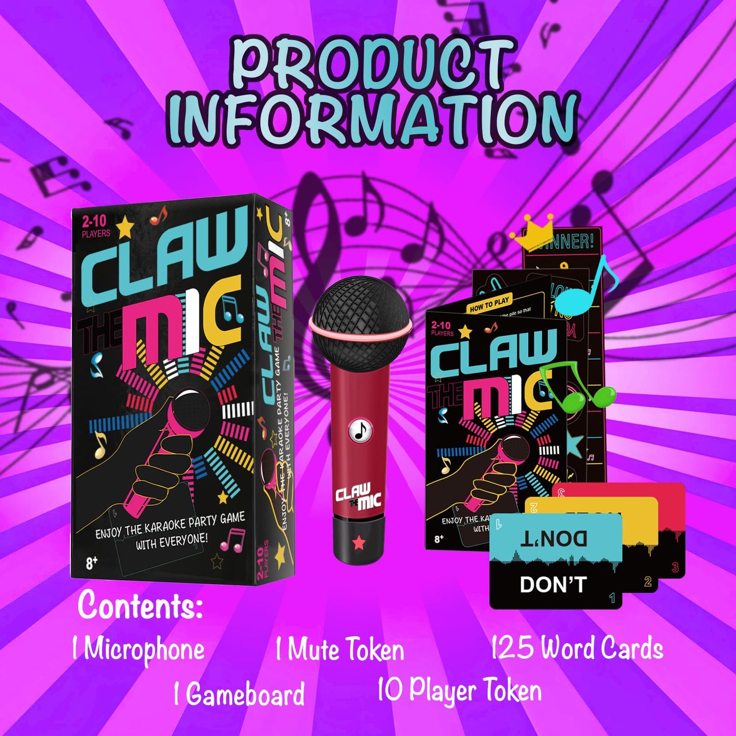 Sylphiderm Lyric Rush Music Party Game - Music Challenge Cards with Foam Mic|2-10 Players Singing Game for Adults & Teens|Family Trivia Night & Karaoke Battle