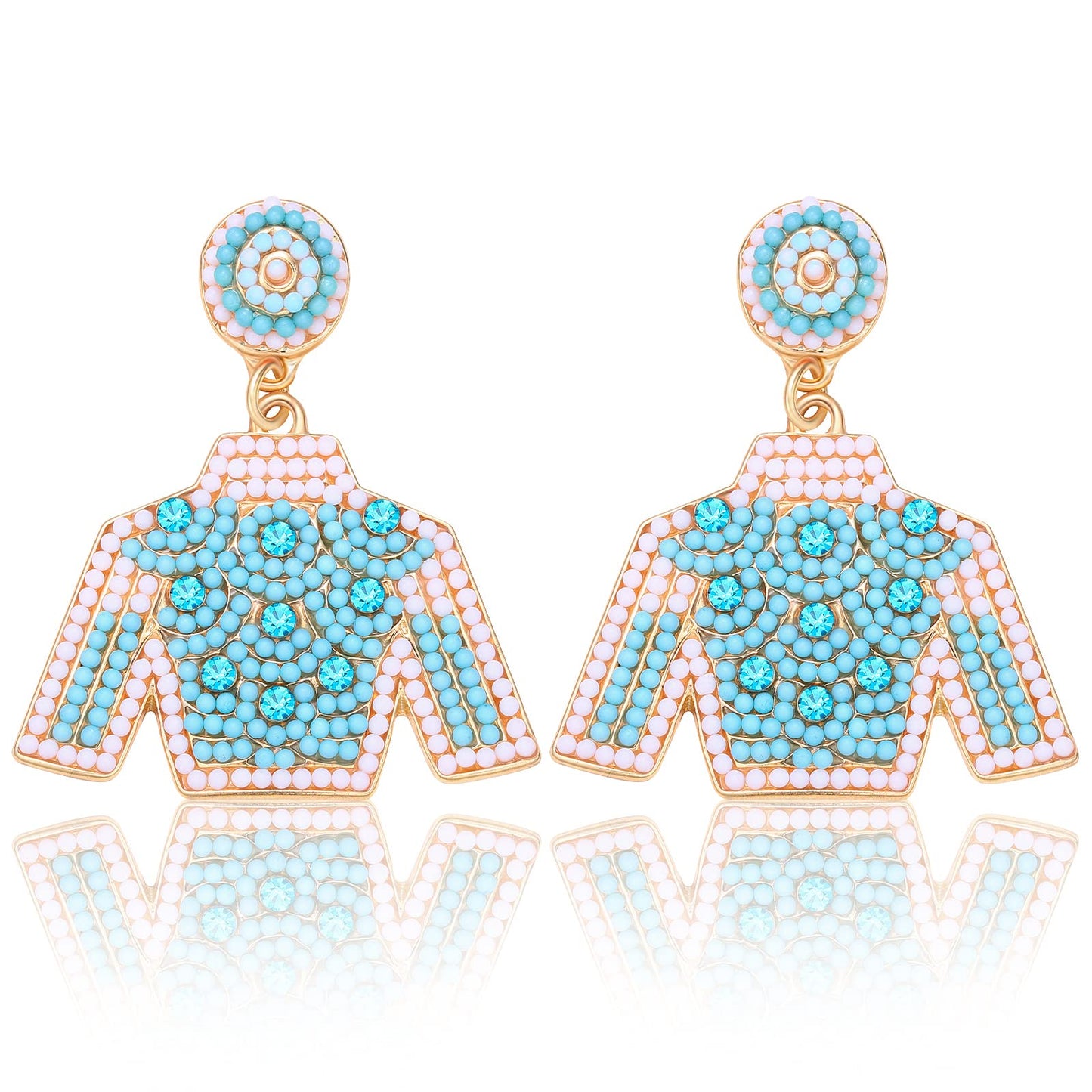 HZEYN Derby Earrings Beaded Kentucky Derby Riding Suit Earring Jockey Jacket Race Day Stud Horse Racing Fan Jewlery Gifts(Blue)
