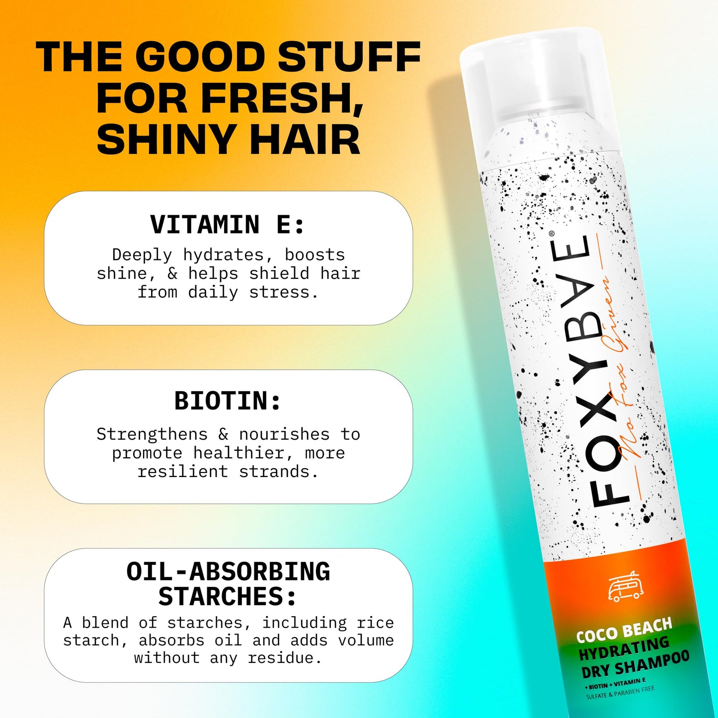 FoxyBae Dry Shampoo Spray for Women - All Hair Types - with Biotin, Vitamin E - Adds Texture, Volume; Absorbs Oil - Coco Beach -