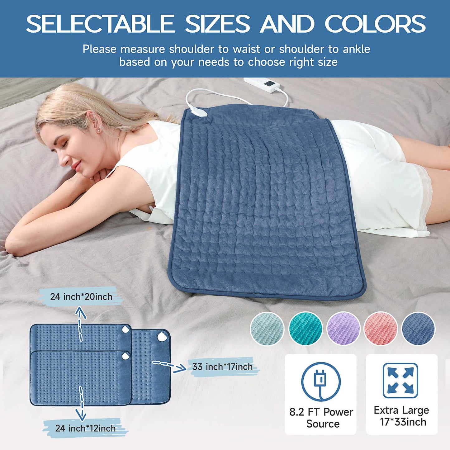 Large Heating Pad for Back Pain Relief, Electric Heating Pad for Neck and Shoulders, Auto Shut Off, Fast Heat, Christmas Gifts for Women Men, Birthday Gifts for Mom Dad (17'' x 33)