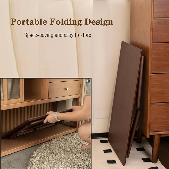 Kuabner Bamboo Coffee Table Foldable Japanese Floor Desk Folding Low Tea Table No Assembly 26x16x12in Portable Bedroom Living Room Furniture for Dining Working Studing Relaxing (Chestnut, Large)