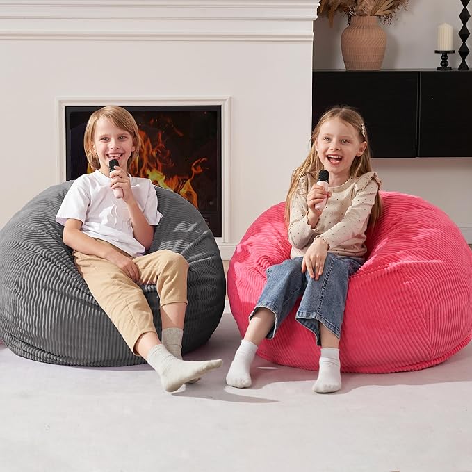 Homguava 2FT Bean Bag Chair,Teardrop Bean Bags Small Beanbag Chair with Memory Foam Filled and Ultra Soft Corduroy Cover for Living Room, Bedroom (Grey)