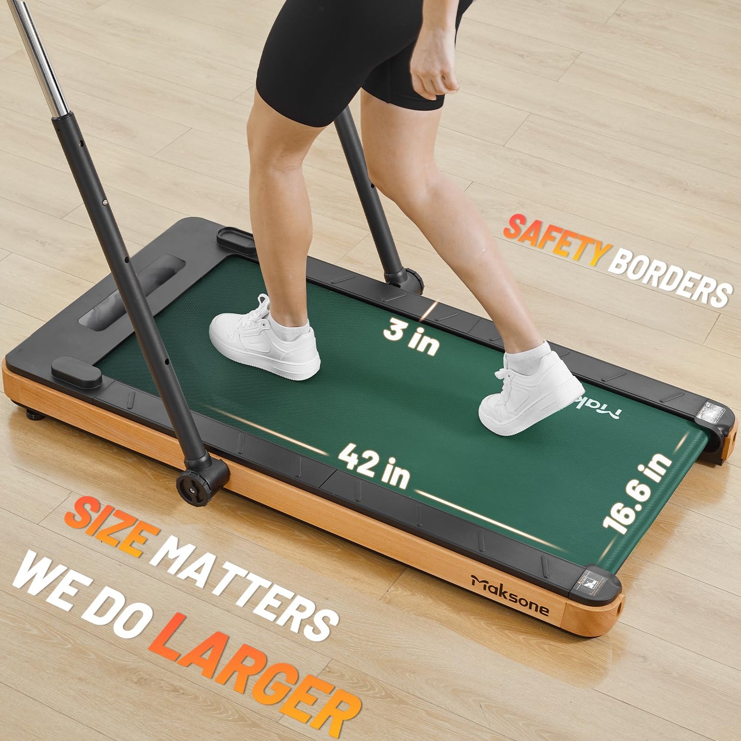 Maksone Folding Wooden Treadmill 4D Adjustable Handlebars Extra Wide 42'' and Long Running Deck,Capacity Heavy Duty Desk Treadmill,Quiet 55dB for Home Gym