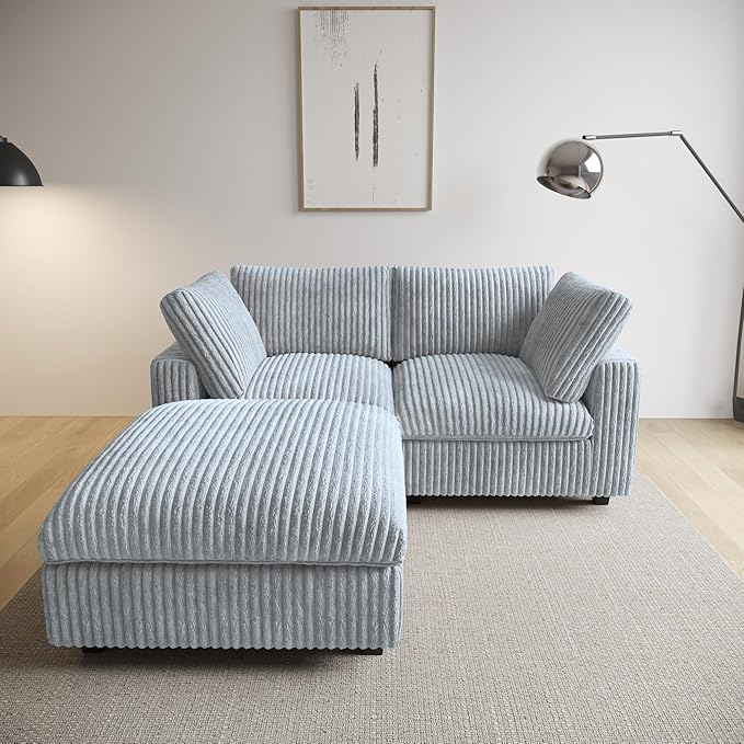 Modular Sectional Sofa/ 78inch Cloud Couches for Living Room/Soft Faux Rabbit Fur L Shaped Couch,3 Seater Wide Convertible Sofa,Covers Washable&Replaceable,Grey