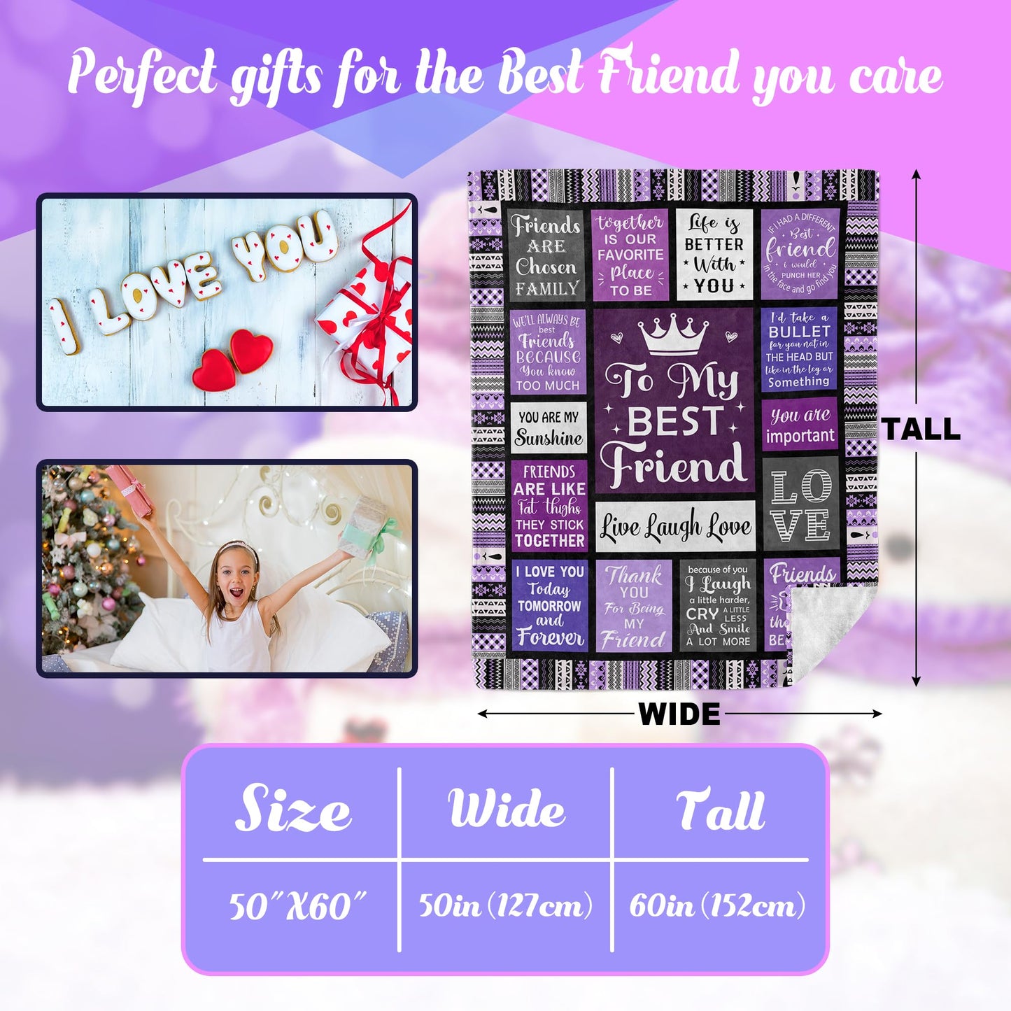 Best Friend Birthday Gifts for Women, Best Friend Blanket 60"x50", Gifts for Best Friend Woman, Bestie Gifts for Women, Friendship Gifts for Women Friends, Christmas Throw Blankets Gifts for Friends