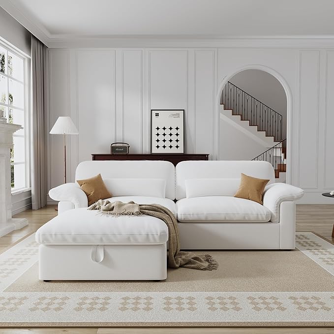 Cloud Sectional Couch, Down Filled Couch, Modular Couches Sofa for Living Room, Minimalist Deep Seat Modern Couches,Sofa Cover Removable,Chenille Fabric (83.46" Loveseat+1 Ottoman)