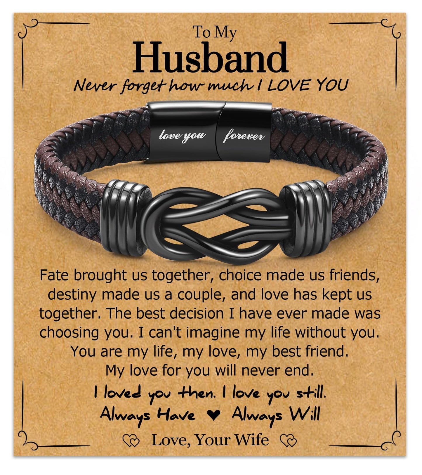 WIKHIA Gifts for Husband from Wife, Cool Infinity Leather Bracelet for Him Husband Birthday Christmas Anniversary Valentine's Day Present Ideas for Men