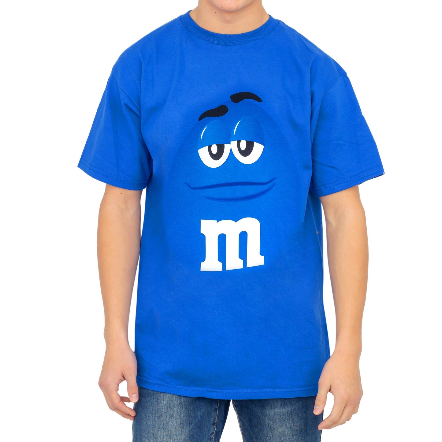 M&M's Candy Blue Silly Character Face Adult T-Shirt (X-Small)