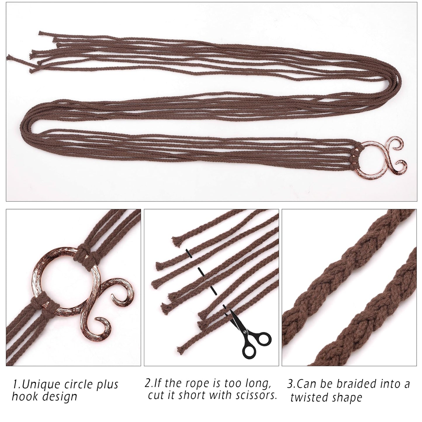L'VOW Women Viking Troll Cross Belt Long Rope Belt Norse Witch Waist Belt Medieval Shaman Waist Belt Pagan Accessory(Coffee)