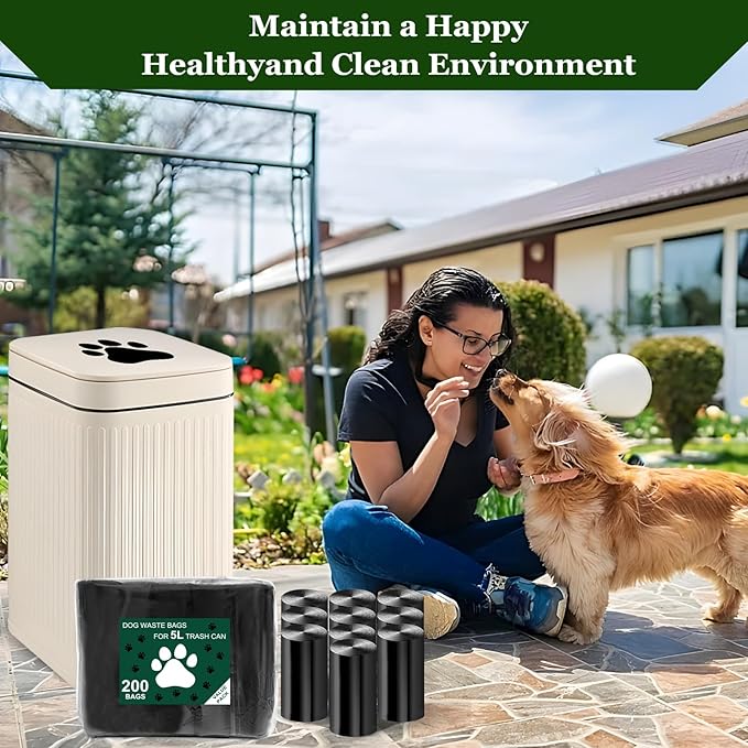 Dog Waste Bags 200 Pcs, Dog Waste Can Liners for 5L Dog Poop Trash Can Outside, 5 Pack Dog Poop Bags Rolls, Dog Poop Bags for Outdoor, Poop Bags for Dogs (200 PCS)