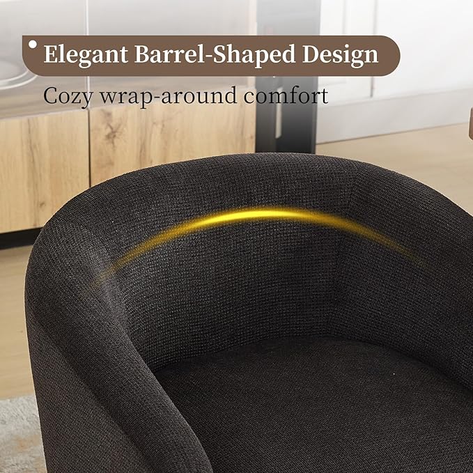 Shenyon Mid Century Modern Dining Chairs with Arms, Upholstered Linen Fabric Dining Room Chairs with Solid Wood Legs, Comfy Barrel Accent Chairs for Dining Room, Living Room, or Cafe,Black