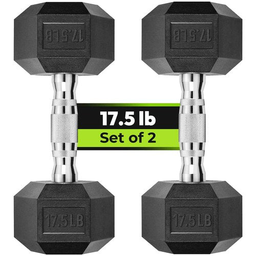 Hex Dumbbell Rubber Encased Strength Training Dumbbells, Hand Weight For Workout & Exercise/Pair of 17.5LB