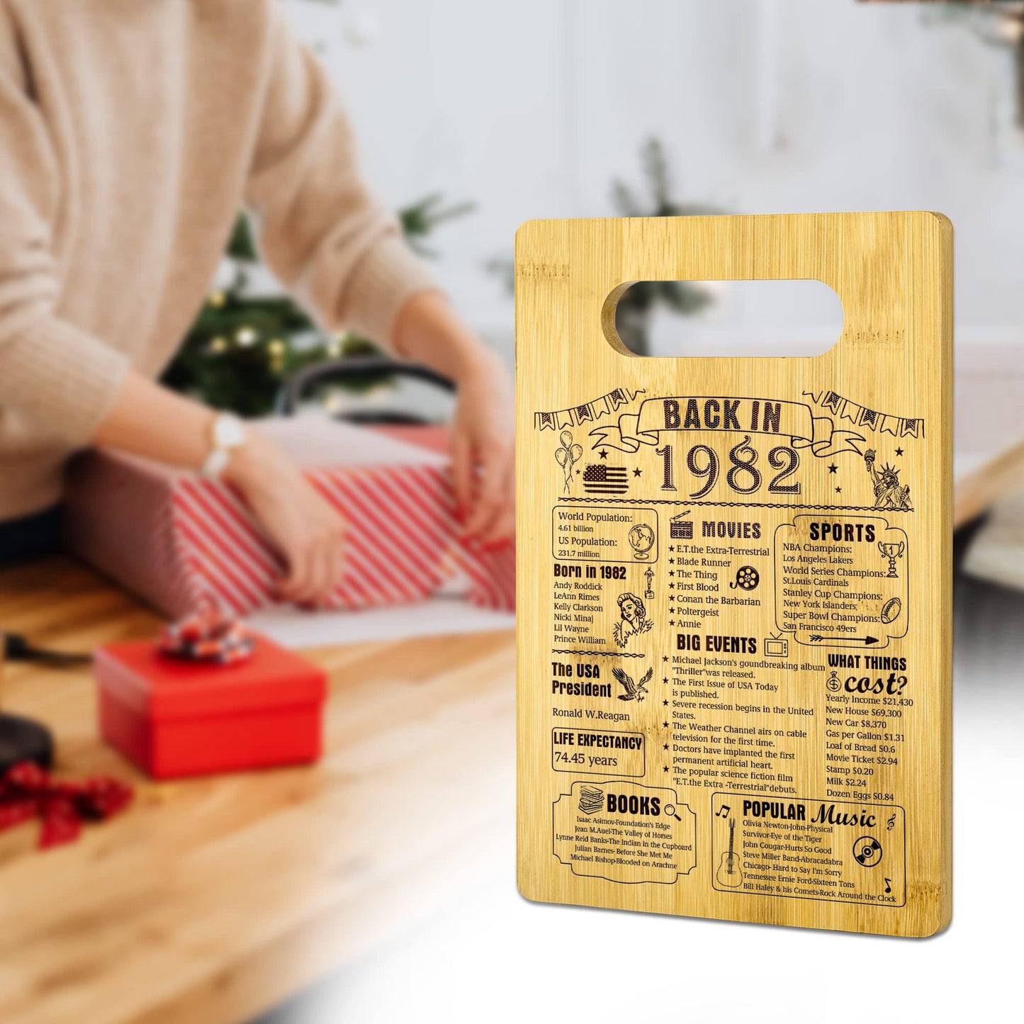43th Birthday Gifts For Women or Men, Back In 1982 Cutting Board 43th Birthday Decorations，43Year Old Anniversary Birthday Gifts