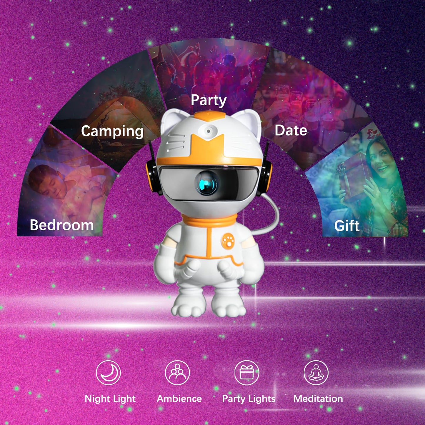 Galaxy Projector for Bedroom, Robot Cat Night Light with Remote Control, Adjustable Star Projector for Kids & Adults, Christmas Birthday Gift, Home Decor, Aesthetic Ceiling Light (White)
