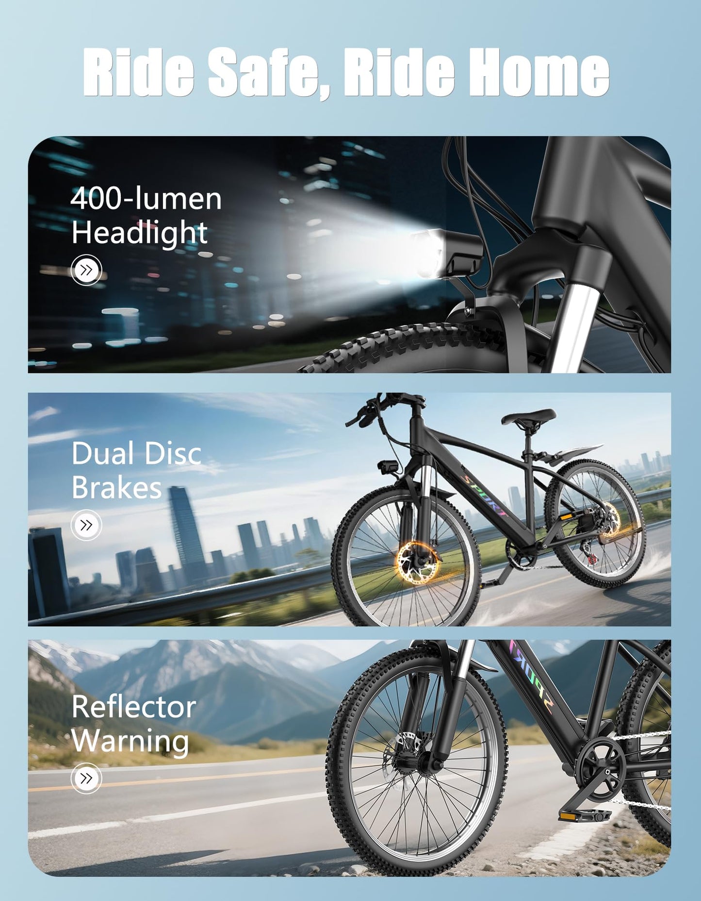 Pikabike Electric Bike for Adults, 1500W Motor Ebike, Max 65Miles 28MPH, 26" Electric Mountain Bike, 480Wh Removable Battery EBike, 7-Speed & Front Suspension, Electric Bicycle for Commute