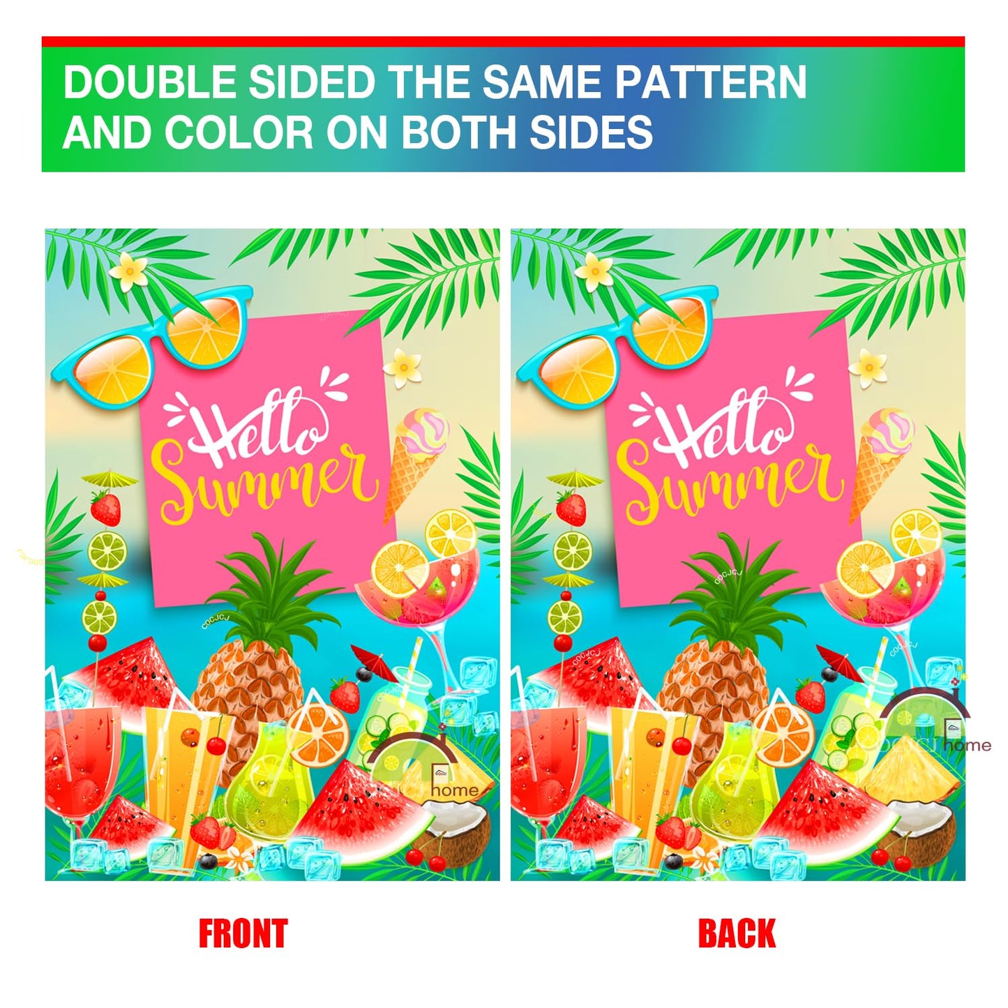 Hello summer flags 28 x 40 double sided watermelon，Welcome House Flag Double Sided Bee Yard House Seasonal Farmhouse Outdoor Decoration 28 x 40 Inch