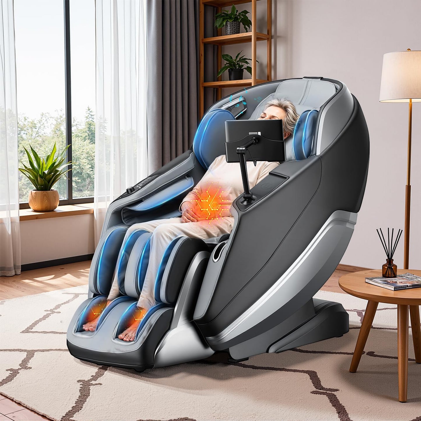 BestMassage Zero Gravity Massage Chair, SL Extra-Long Track Full-Body Massage Chair with Comfortable Backrest Pillow,Bluetooth Voice Control for Living Room, Bedroom (Black)