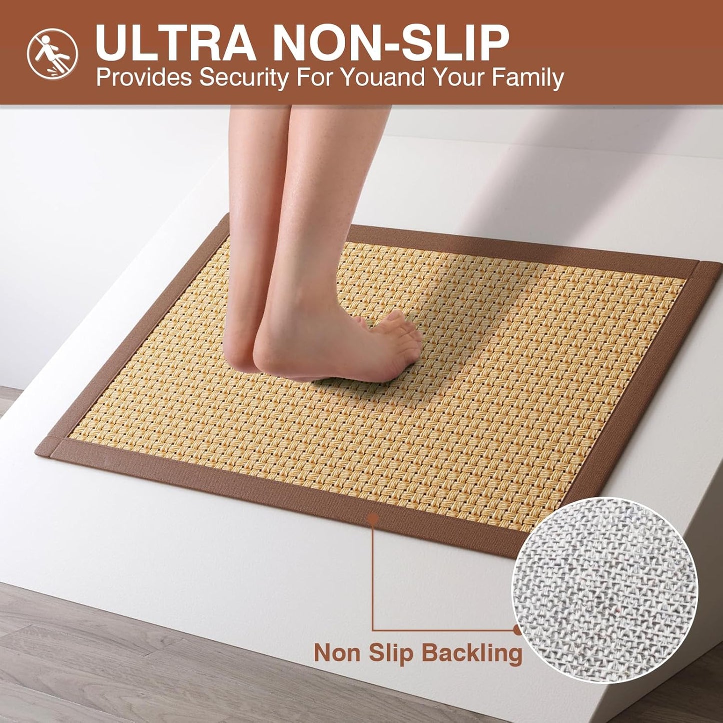 Ultra Thin Quick Dry Bathroom Rugs Mat 24x35, Non Slip Bath Mat for Bathroom Absorbent Mat Floor Rubber Backed Fit Under Door, Woven Washable Bath Rugs, Brown