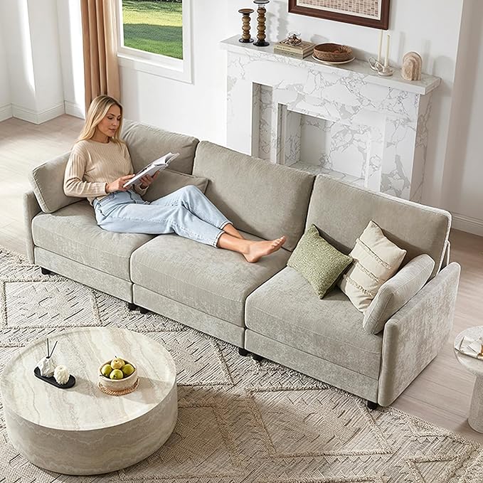 CHITA 107'' Width Modular Sectional Sofa Set, Modern Cloud Couch for Living Room and Apartment, 3 Seat Extra ComftySofa, Removable Cover, Classic Taupe