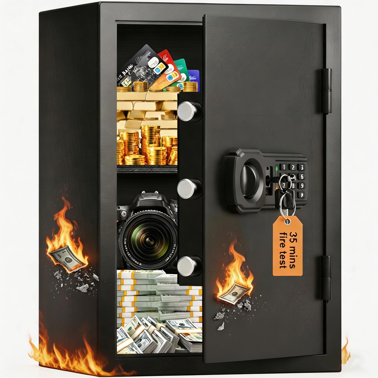 19.7"H Fireproof Safe for Home Ducument, 35Lbs Fire Home Safe Box with Fire Insulation & Backup Combination Lock, Heavy Duty Security Safe for Cash Passport Valuable Firearm, Anti-Theft Wall Mountable