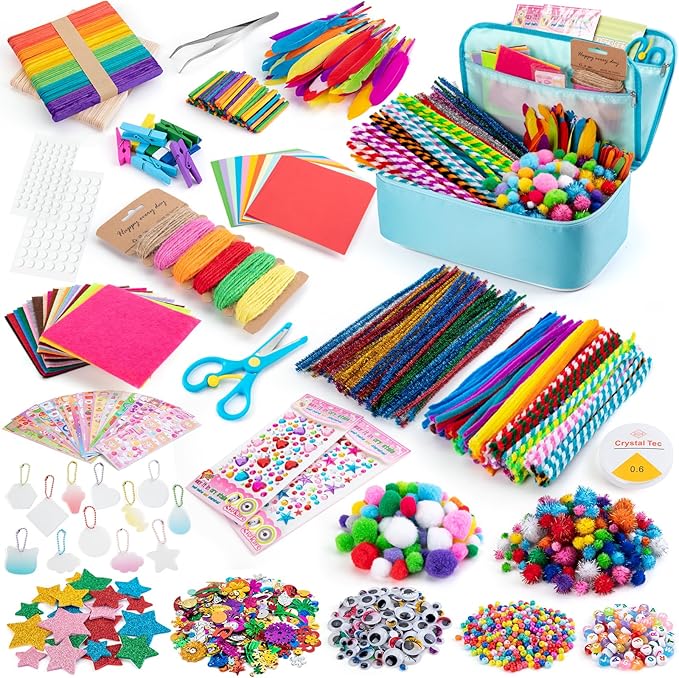 Sundaymot Arts and Crafts Supplies for Kids, 2000+Pcs DIY Craft Kits, Ages 6-10, Educational Preschool and Homeschooling A...