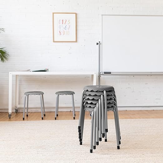 ECR4Kids Daisy Stackable Stool Set, Flexible Seating, Grey, 8-Piece