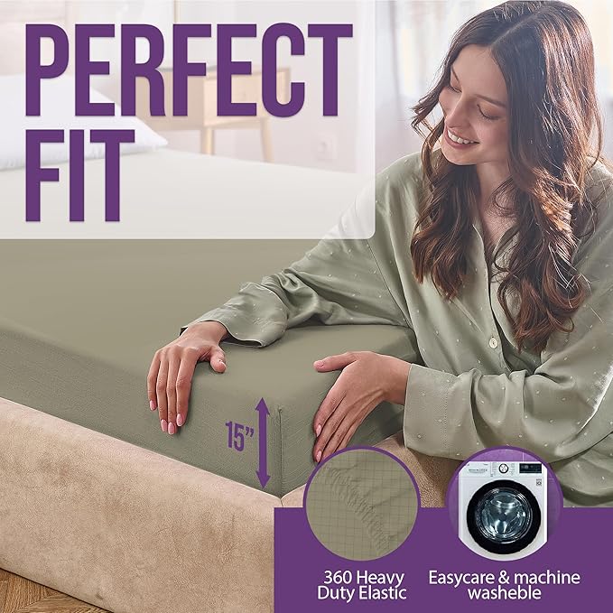 Earth Grounding Sheets Twin Size with 12% Silver Fiber & 4% Silk & 84% Organic Cotton - Green - Grounded Well Bed Sheet - Conductive Fitted Sheet for Better Sleep