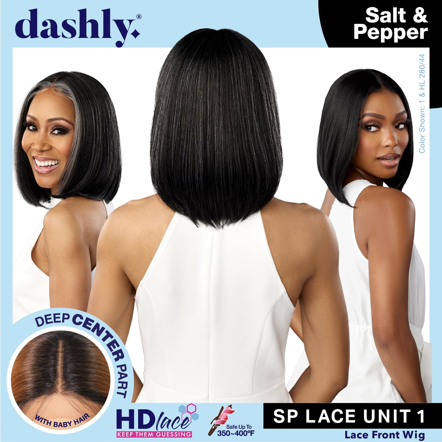 Sensationnel Dashly Lace Saltandpepper Wig - Sp Unit 1 Hand Tied Laceparting Ear to Ear Synthetic (M44)