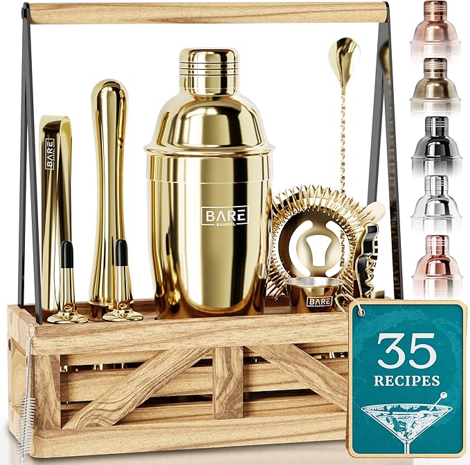 BARE BARREL® Mixology Bartender Kit Bar Set | Martini Cocktail Shaker Set | Barware Mixing Tools for Home Bartending | Far...