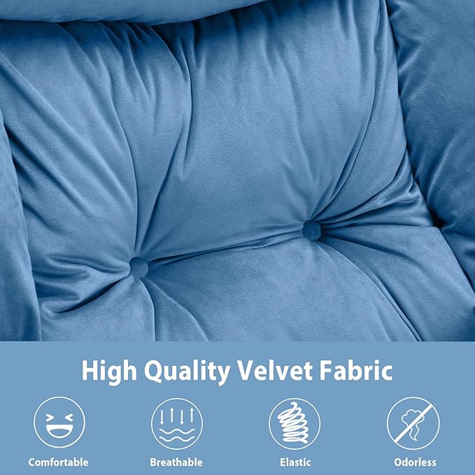 Youtanic Lazy Chair Thick Padded, Comfy Velvet Accent Lounge Chair with Stable Frame, Leisure Sofa Armchair with Armrests and Side Pocket, Reading Chair for Bedroom, Living Room, Office, Light Blue