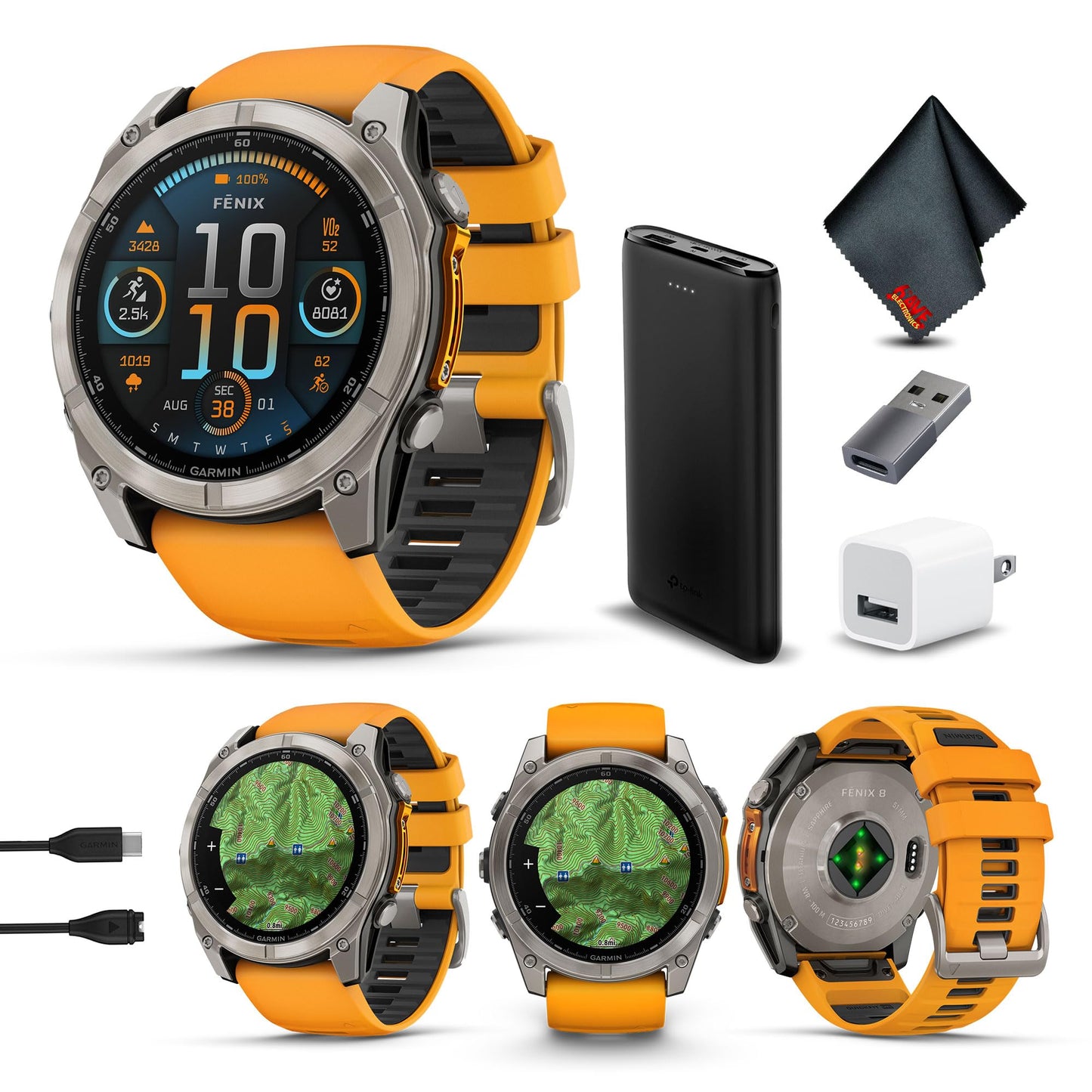 Garmin Fenix 8 51Mm Amoled Sapphire Premium Multisport Gps Smartwatch Titanium With Spark Orange/Graphite Silicone Band, Built-I