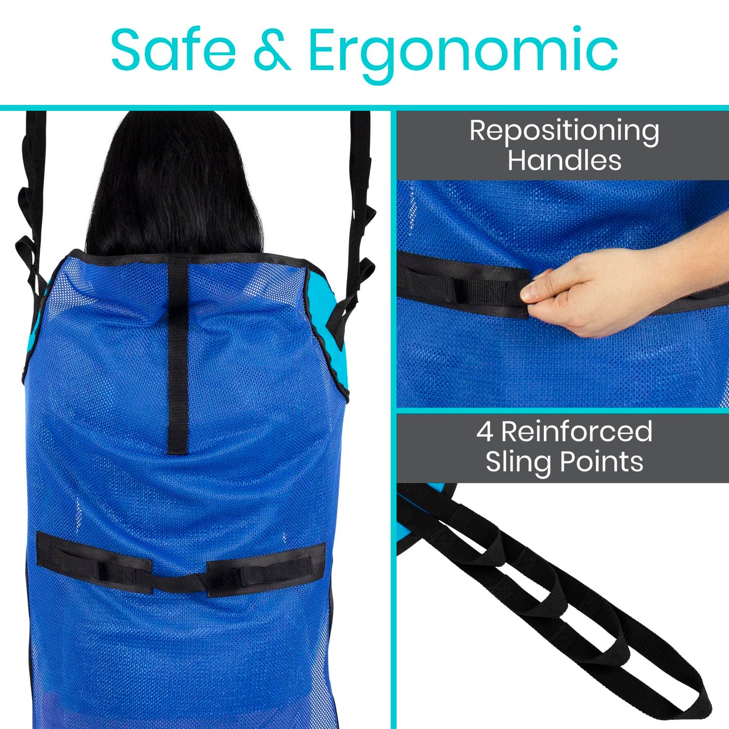 Vive Patient Lift Sling - Full Body Mesh Sling for Showering & Home Use - Transfer Sling for Elderly & Disabled - Patient Transfer Blanket & Lift Pad Assist Device for Bed Positioning & Lifting