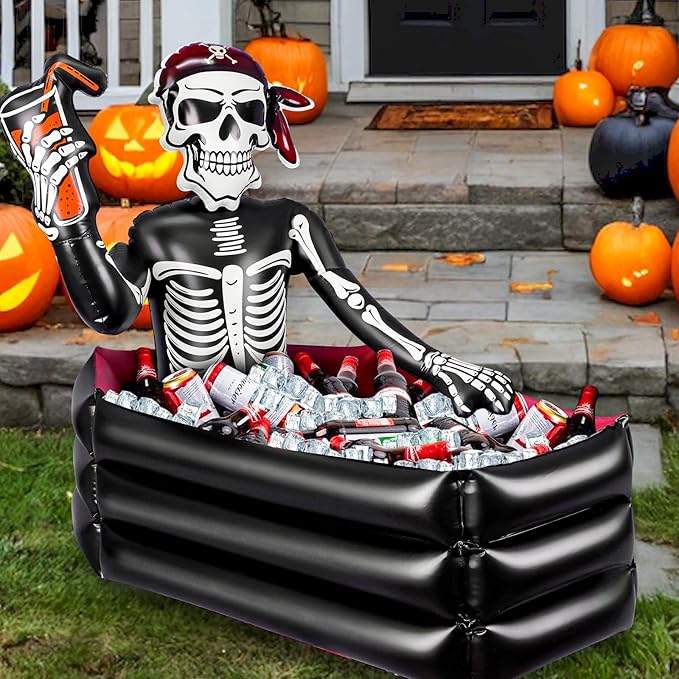 39 Inch Halloween Inflatable Decorations Skeleton Drink Cooler, Large Capacity Ice Bucket for Drinks, Halloween Party Supp...