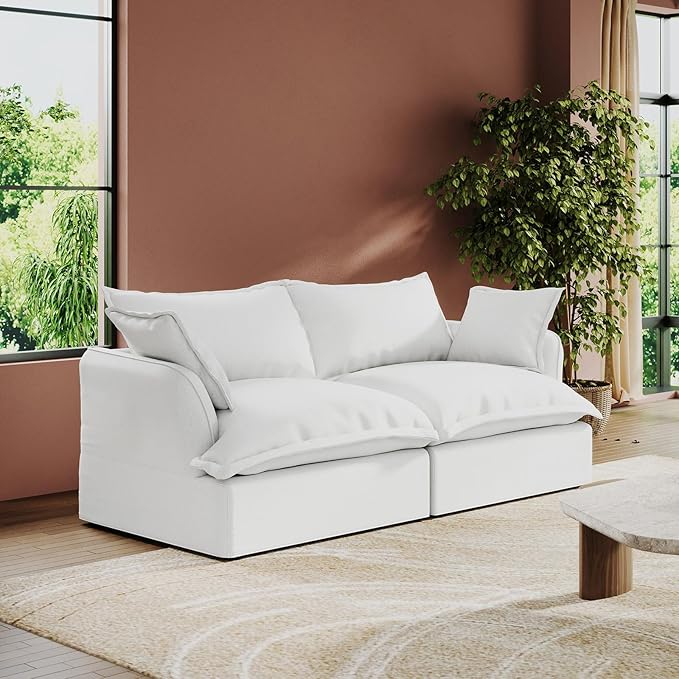 Intuition Decor Cloud Modular Sectional Sofa,83.4" Down Filled Comfort Comfy Sofa Couch with Cushion Covers Removable Extra Deep Seats,Couch for Living Room Apartment Office,Cream White